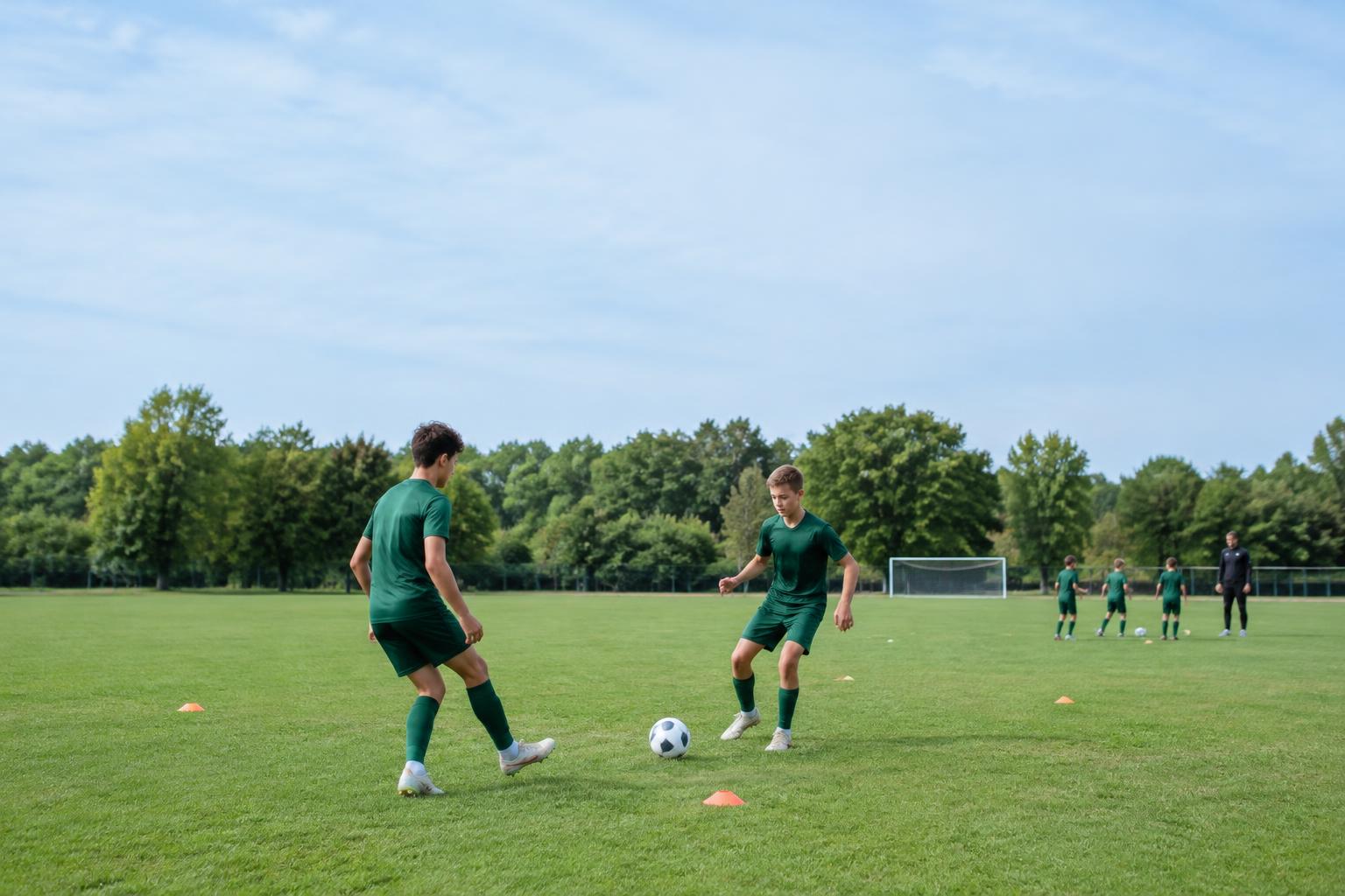 Academy players practising passing and receiving with another age group training behind them